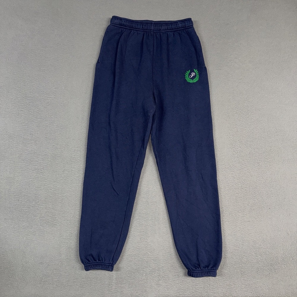 Pink Victoria Secret Pants Womens Small Blue Joggers Pull On Stretch Logo Fleece